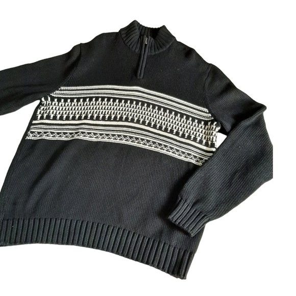 CHAPS Men’s Classic 1/4 Zip Arctic Sweater Black White Knit 100% Cotton XLarge - Picture 8 of 12